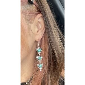 Sterling Silver Turquoise Dangle Earrings 3” Long Boho Western Statement 925
